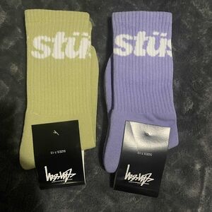 2 Pairs Stussy Casual Socks - Olive and Lavender